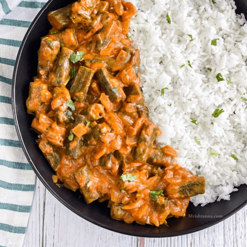 Bhindi masala with rice